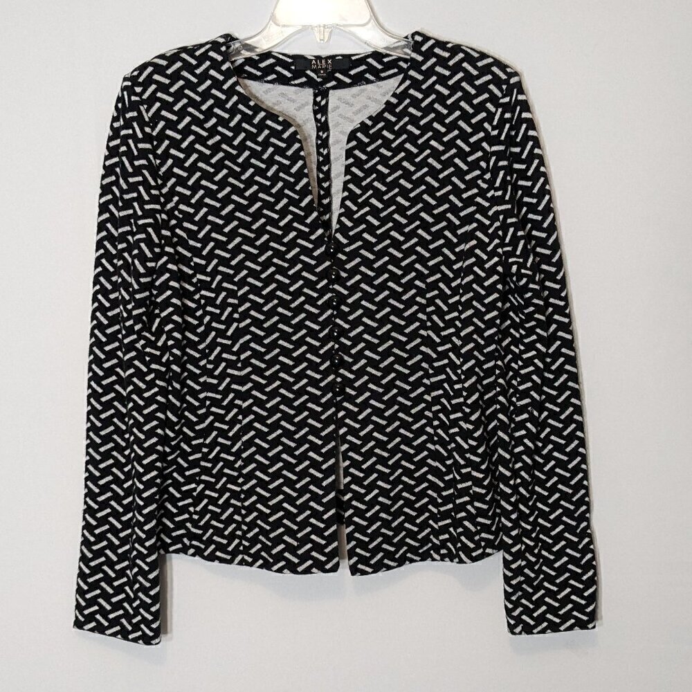 Women's ALEX MARIE Black/White Short, Slim Fit Button Casual Jacket; Size M